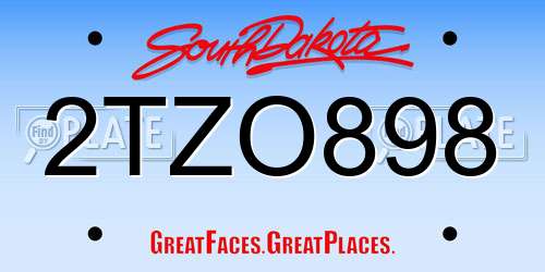 2TZO898 South Dakota License Plate