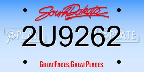 2U9262 South Dakota License Plate