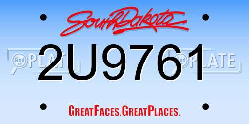 2U9761 South Dakota License Plate