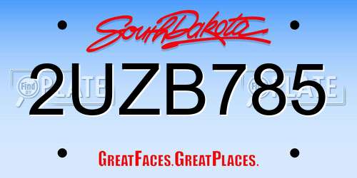 2UZB785 South Dakota License Plate