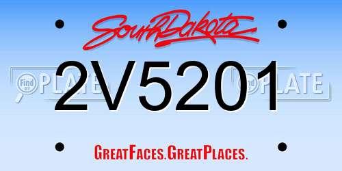 2V5201 South Dakota License Plate