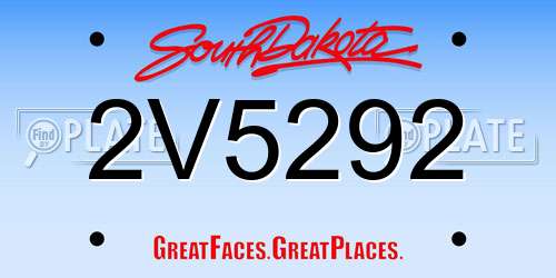 2V5292 South Dakota License Plate