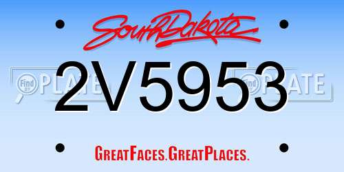 2V5953 South Dakota License Plate