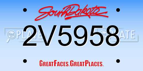 2V5958 South Dakota License Plate