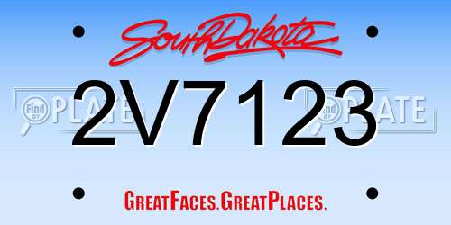 2V7123 South Dakota License Plate