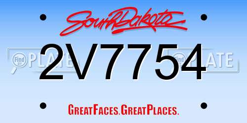 2V7754 South Dakota License Plate