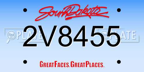2V8455 South Dakota License Plate