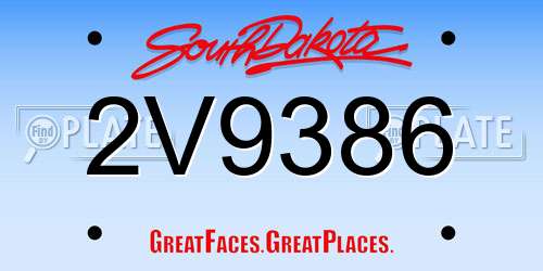 2V9386 South Dakota License Plate