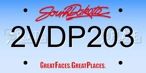 2VDP203 South Dakota License Plate