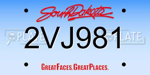 2VJ981 South Dakota License Plate