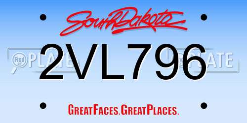 2VL796 South Dakota License Plate