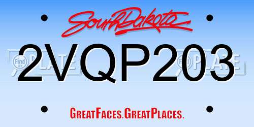 2VQP203 South Dakota License Plate