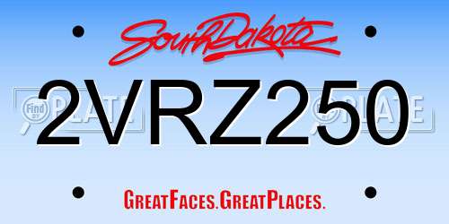2VRZ250 South Dakota License Plate