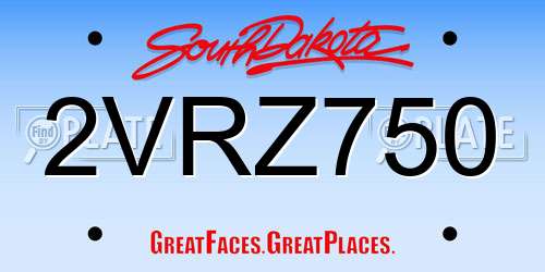 2VRZ750 South Dakota License Plate