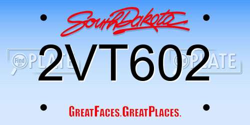 2VT602 South Dakota License Plate