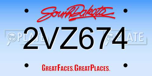 2VZ674 South Dakota License Plate