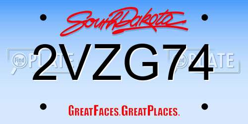 2VZG74 South Dakota License Plate