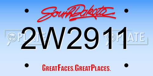 2W2911 South Dakota License Plate