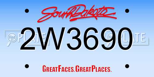 2W3690 South Dakota License Plate