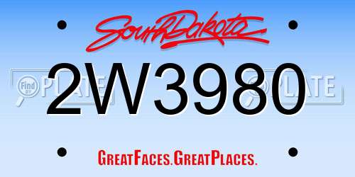 2W3980 South Dakota License Plate