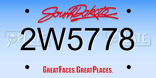 2W5778 South Dakota License Plate