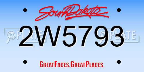 2W5793 South Dakota License Plate
