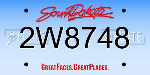 2W8748 South Dakota License Plate