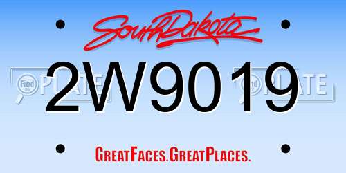 2W9019 South Dakota License Plate