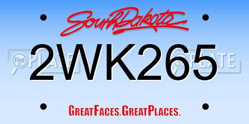 2WK265 South Dakota License Plate
