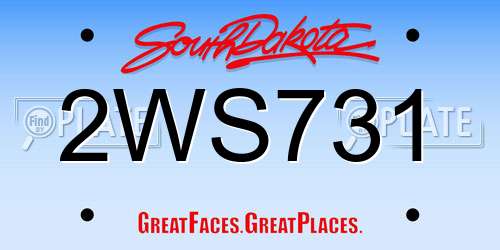 2WS731 South Dakota License Plate