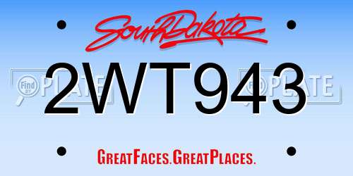 2WT943 South Dakota License Plate