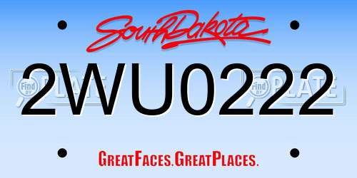 2WU0222 South Dakota License Plate