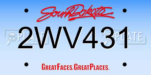 2WV431 South Dakota License Plate