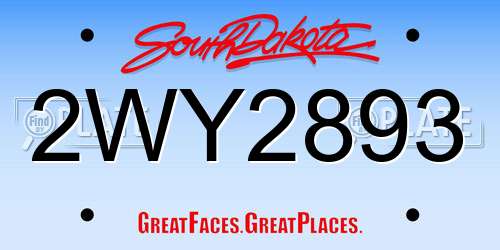 2WY2893 South Dakota License Plate