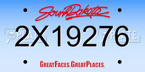 2X19276 South Dakota License Plate
