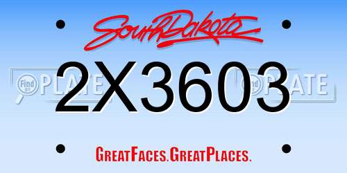 2X3603 South Dakota License Plate