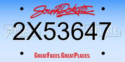 2X53647 South Dakota License Plate