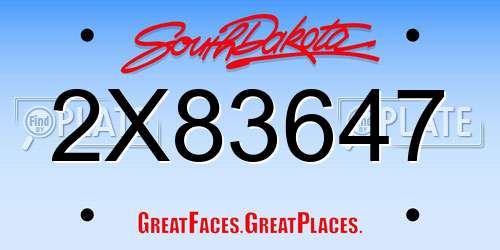 2X83647 South Dakota License Plate