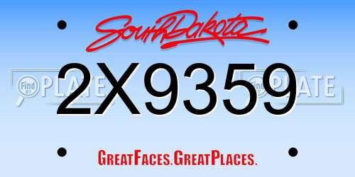 2X9359 South Dakota License Plate