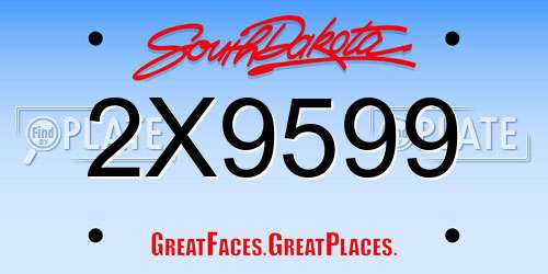 2X9599 South Dakota License Plate