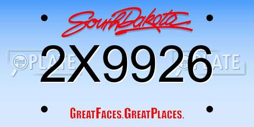 2X9926 South Dakota License Plate