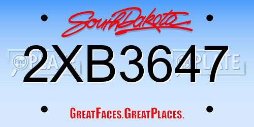 2XB3647 South Dakota License Plate