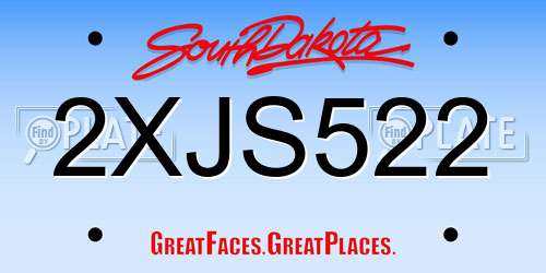 2XJS522 South Dakota License Plate