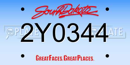2Y0344 South Dakota License Plate