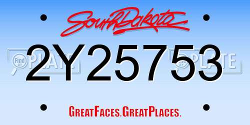 2Y25753 South Dakota License Plate
