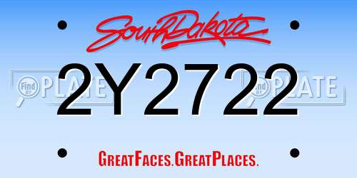 2Y2722 South Dakota License Plate