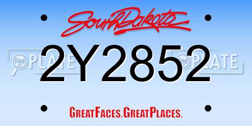 2Y2852 South Dakota License Plate