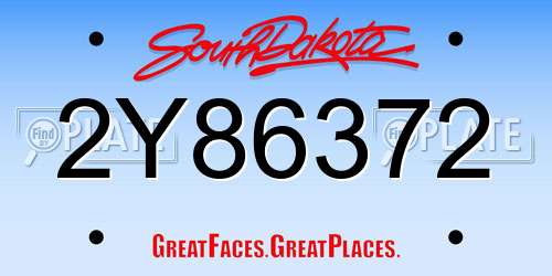 2Y86372 South Dakota License Plate
