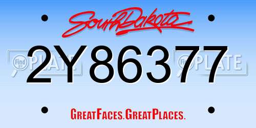 2Y86377 South Dakota License Plate