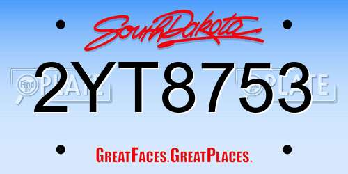 2YT8753 South Dakota License Plate